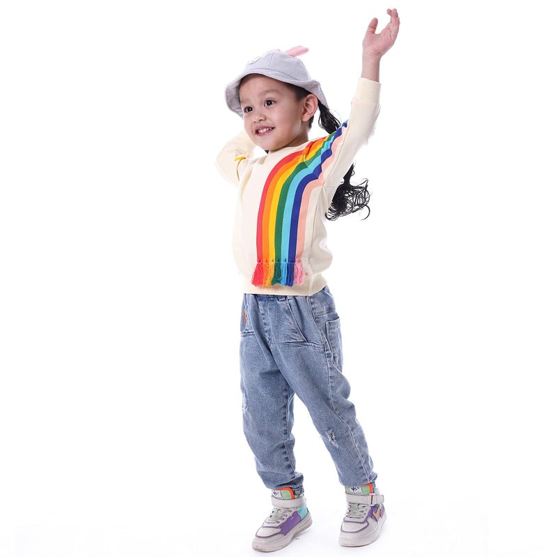 BINIDUCKLING Little Kids Crew Neck Rainbow Sweatshirt Girls 4T - Image 5